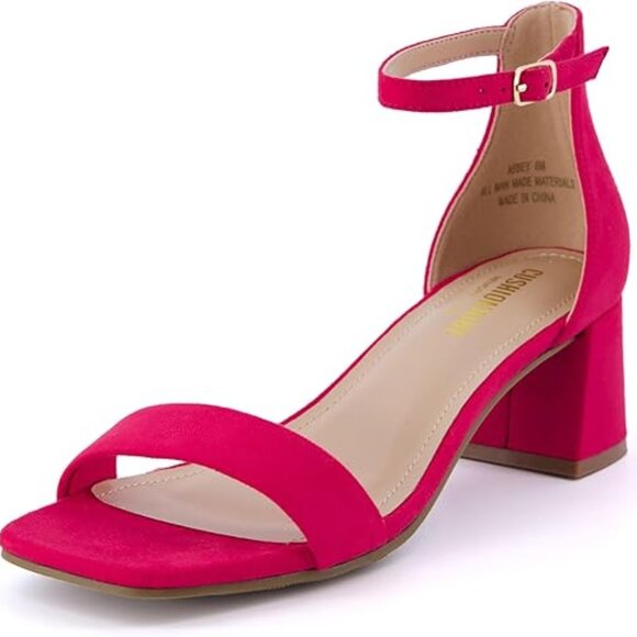 cushionaire Shoes - CUSHIONAIRE Women's Abbey one band square toe mid block heel sandal - pink